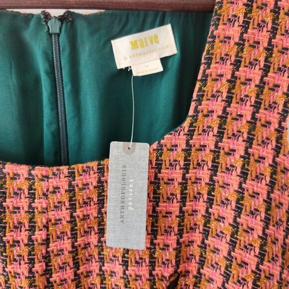 Maeve Tweed Dress Pink Gold Metallic Thread Jumper Dress Size 12 Petite NEW - Picture 7 of 7